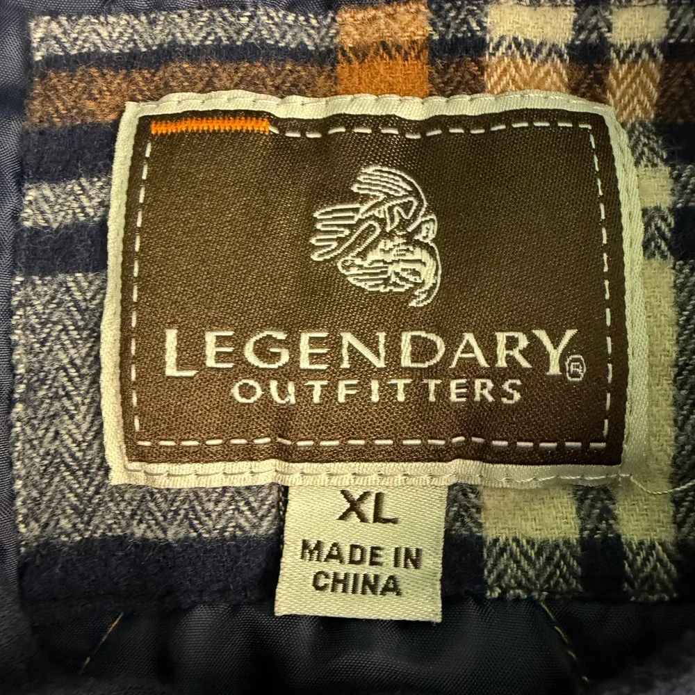 Legendary Outfitters XL Hoodie Jacket Flannel Blue Orange Plaid Quilted Lined